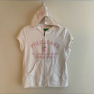 Polo Jeans Company White Lightweight Branded Short-Sleeved Zip-Up w/Hood Size M